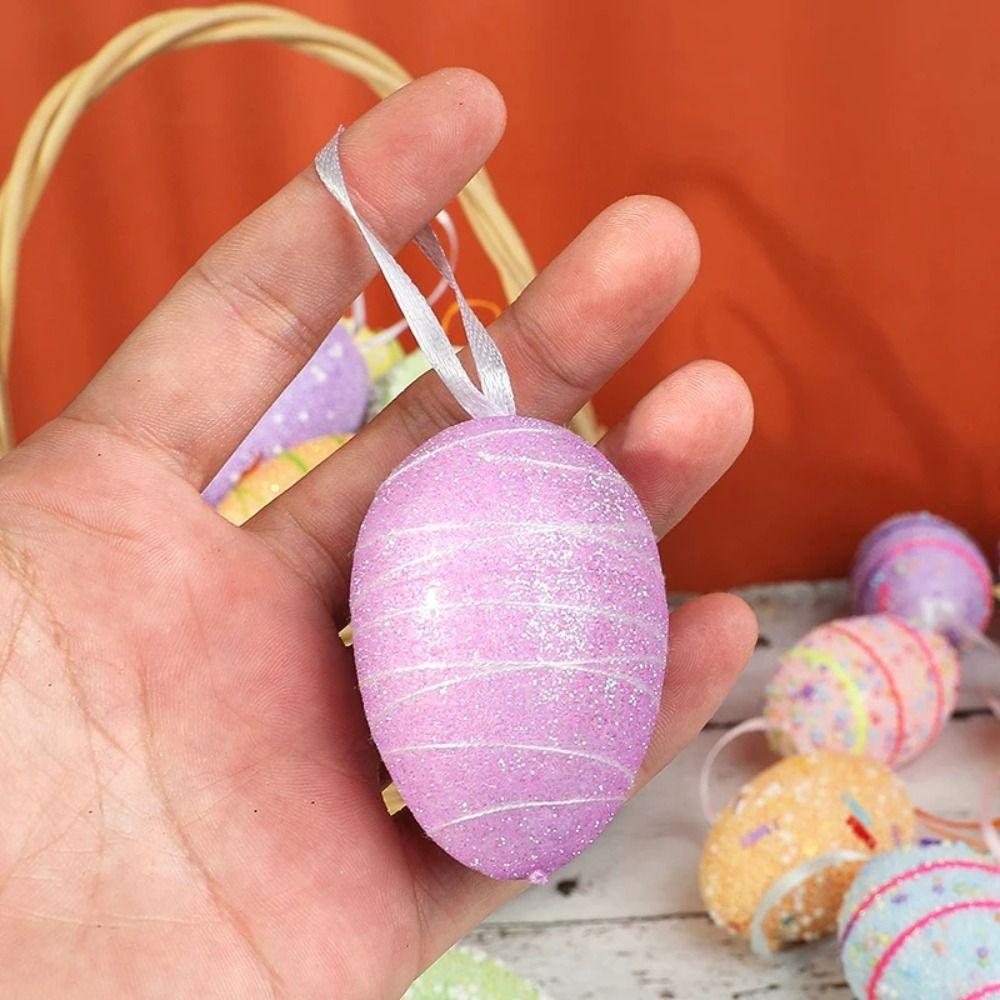 6Pcs Foam Material Easter Eggs Pendant Colorful Plastic Easter Festival Decoration  Wedding Decor