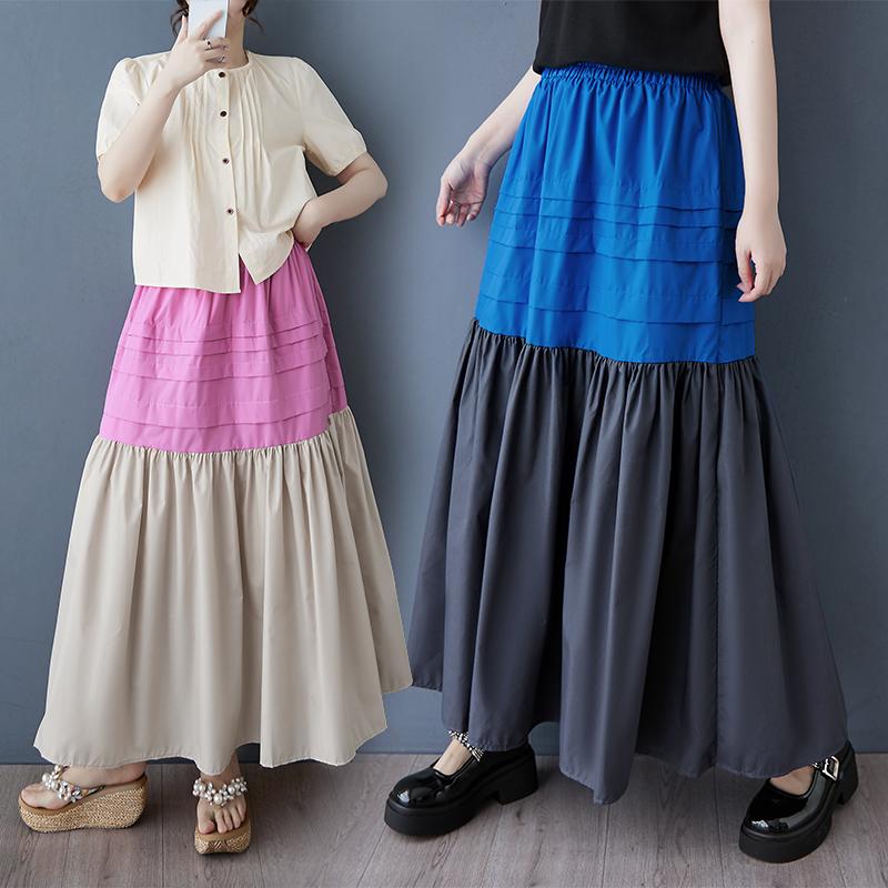 DIMANAF 2025 Spring Summer Plus Size Women New Skirts Vintage Elastic Pleated Elegant Long Skirts High Waist