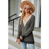 Autumn and Winter Lace V-neck Contrasting Contrasting Slit Loose Long-sleeved T-shirt Tops for Women