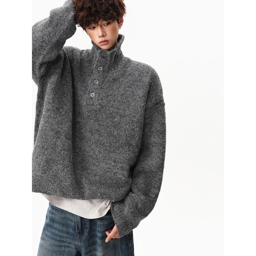 

Korean High Collar Loose Knit Sweater: Autumn/Winter Thick Long Sleeve Pullover XXXL сірий колір