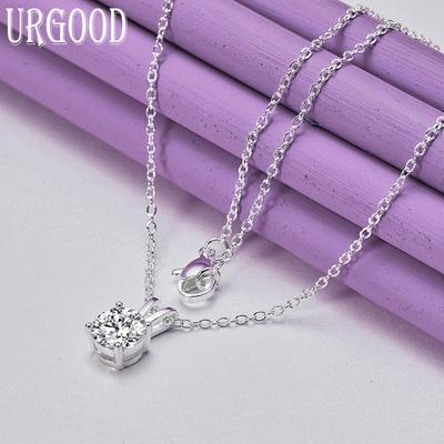 925 Sterling Silver 8mm AAA Grade Zircon Pendant Necklace Wedding Fashion Jewelry