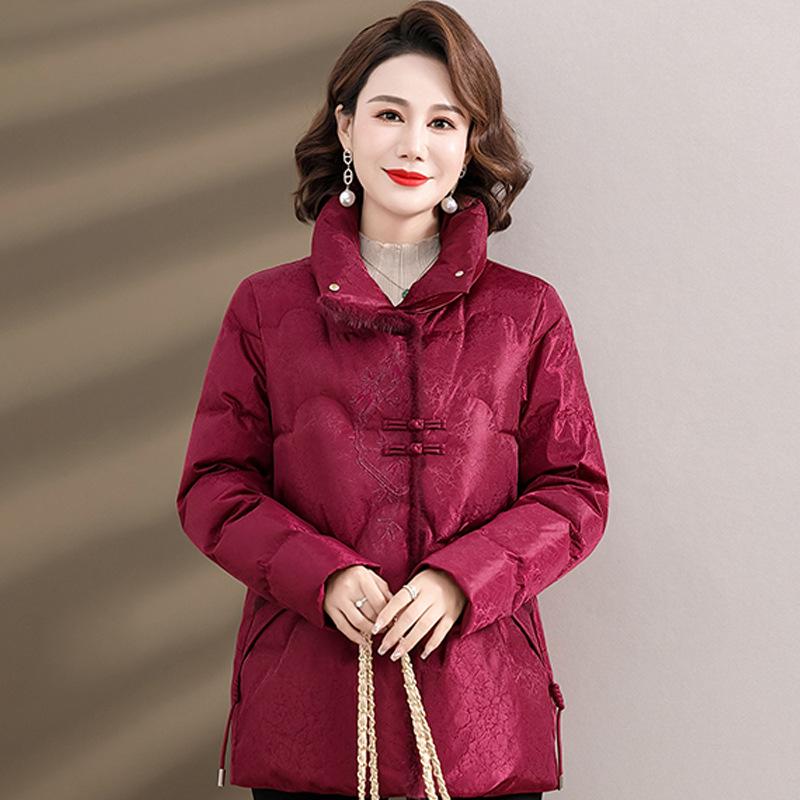 

2025 A/W Women s Embroidered Duck Down Jacket - Casual Stand Collar Outerwear 5XL (160-175 catty) червоний