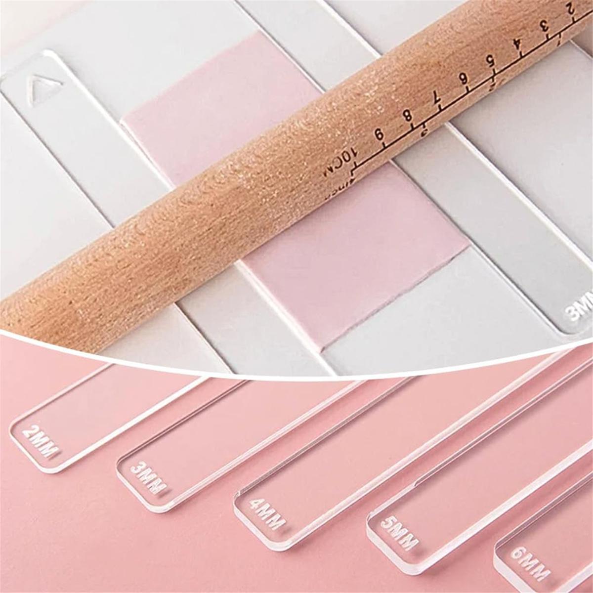 5 Pairs Clay Rolling Pin Guides for Dough Thickness 2/3/4/5/6mm Polymer Clay Thickness Ruler Clay Roller Tools NONE