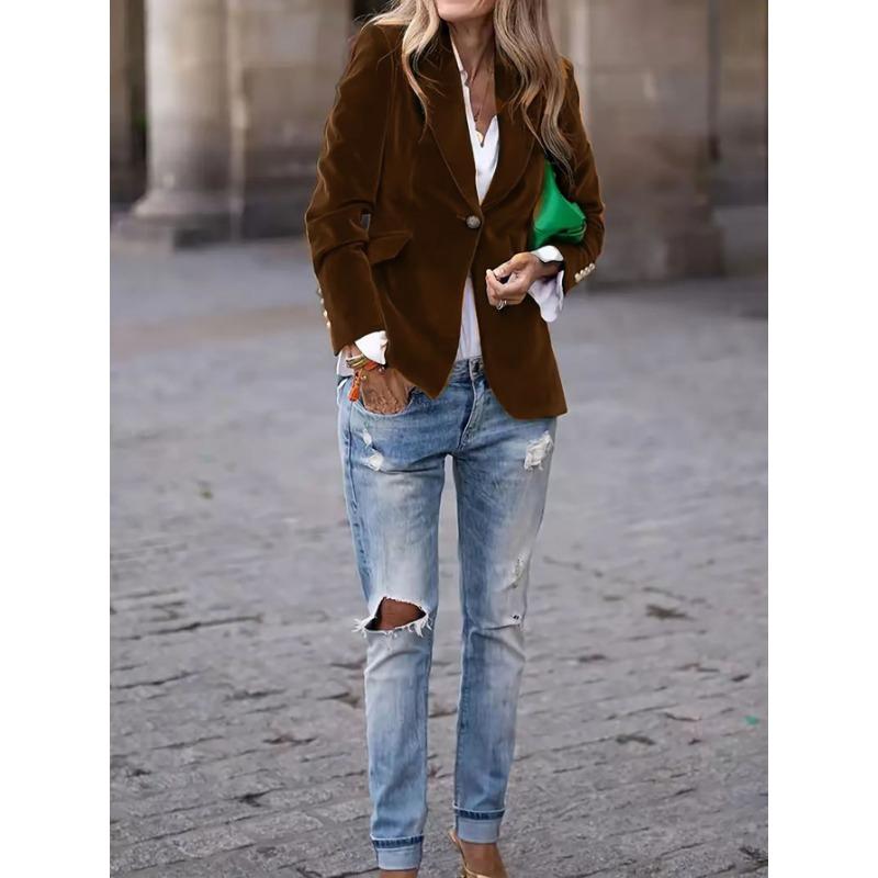 Spring Autumn Casual Fashion Solid Color Blazer Women All-match Buttons Coat Cardigan Suit Top