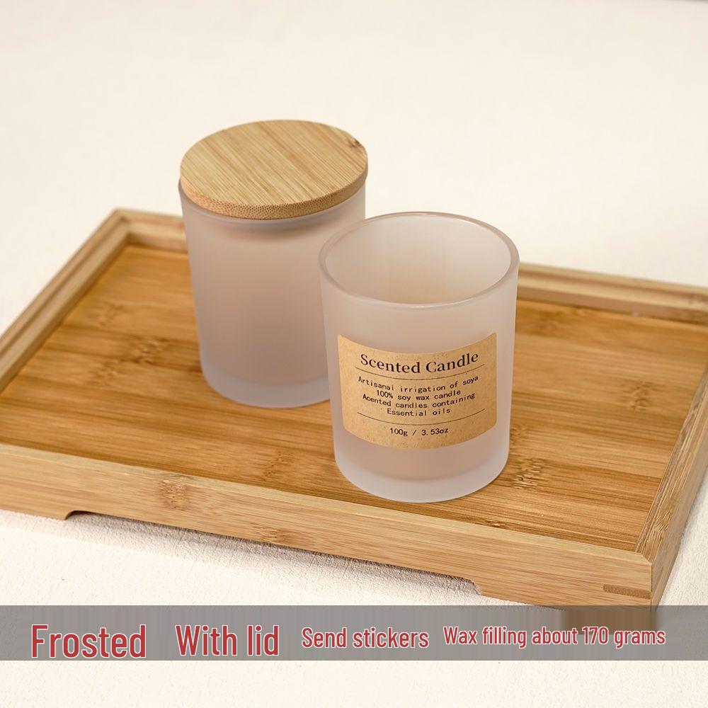 Frosted Matte Glass Cup with Bamboo Lid DIY Aromatherapy Candle Container