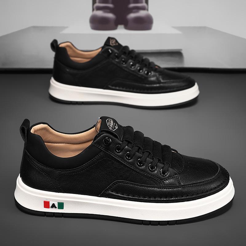 Men's Shoes Autumn Business Casual Board Shoes One Pedal Soft Sole Lightweight Leather Surface Waterproof Work Small White Tide Shoes