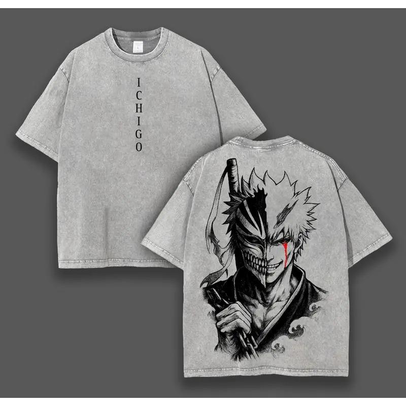 

Горячая Аниме BLEACH Куросаки Ичиго Принт Футболка Мужчины Женщины Футболки Короткий Рукав Хлопковая Одежда Ретро Стирка Футболка Харадзюку Топы S серый