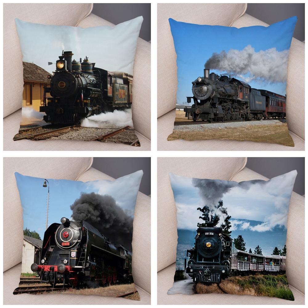 Pillowcase Vintage Style Steam Train Decor Retro Colorful Car Cushion Cover
