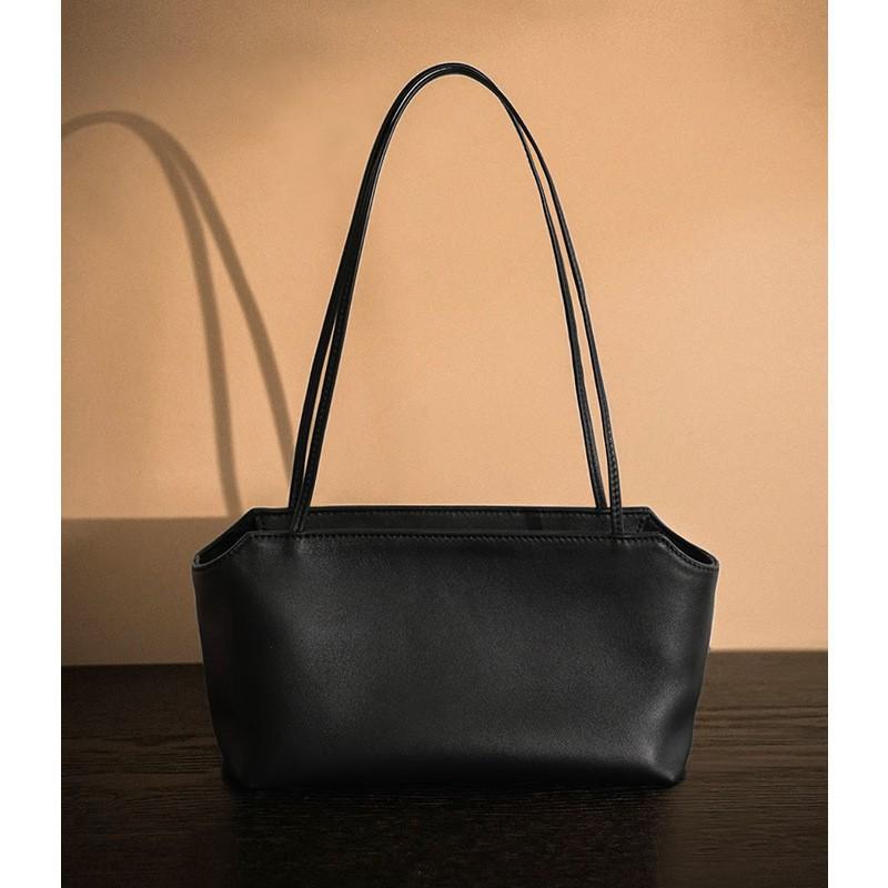 

Minimalist Sheepskin Underarm Bag 2026 New Authentic Leather Tote Niche Commuter Stick Portable Shoulder 21x11x13 чёрный
