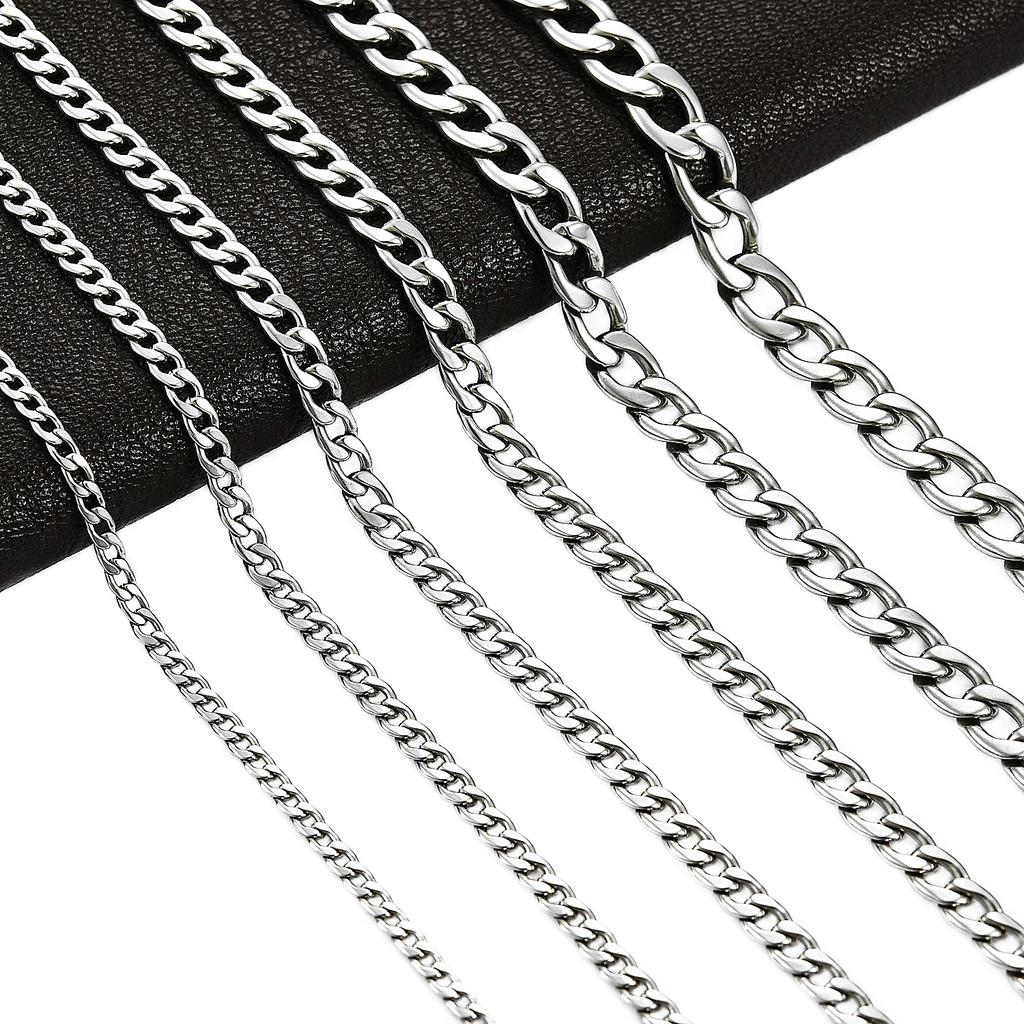 Men's Necklace Round Cuban Link Neck Chain Stainless Steel for Women Men Copper Color Punk Boy Choker Metal Jewelry Accessories