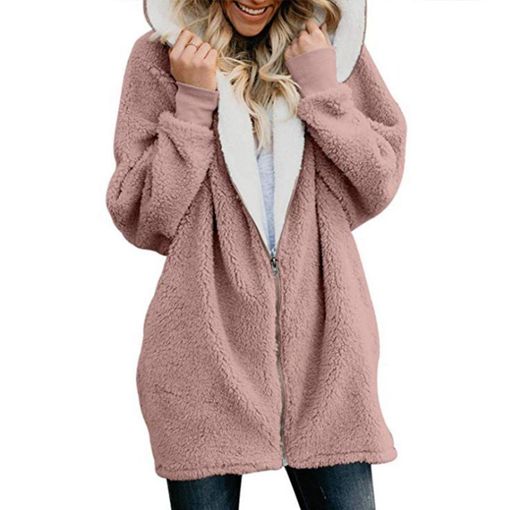Fashion Solid Color Long-sleeved Hooded Knit Cardigan Jacket Winter Warm Zipper Coat