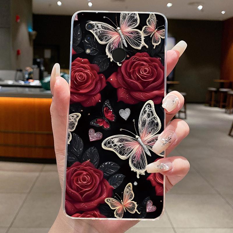 For Huawei Honor Play Case COR-L29 COR-L09 Clear Luxury Fashion Butterfly Flowers Soft TPU Silicone Cover Honor Play Phone Case