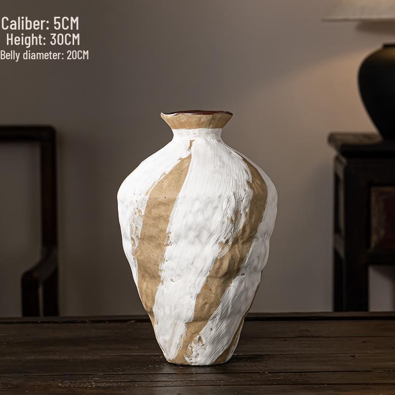 Handmade Retro Distressed Ceramic Vase - Large Coarse Pottery Jar for Flower Arrangements In Bed and Breakfast Hotel