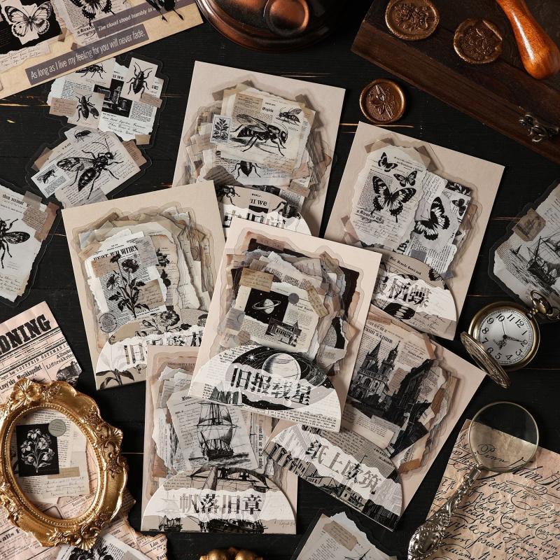 1pack/15pcs Vintage Old Newspaper Theme Stickers, Retro News Print Patterns & Self-Adhesive, for Journal DIY Scrapbook Deco
