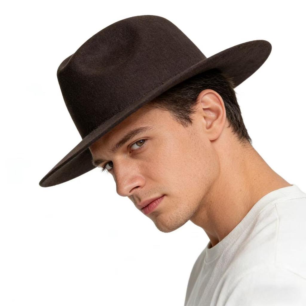 Men's Large Size 100% Wool Fedoras Hat Women Vintage Western Jazz Cowboy Hat Autumn Winter Big Head Wide Brim Felt Hat 56-62cm