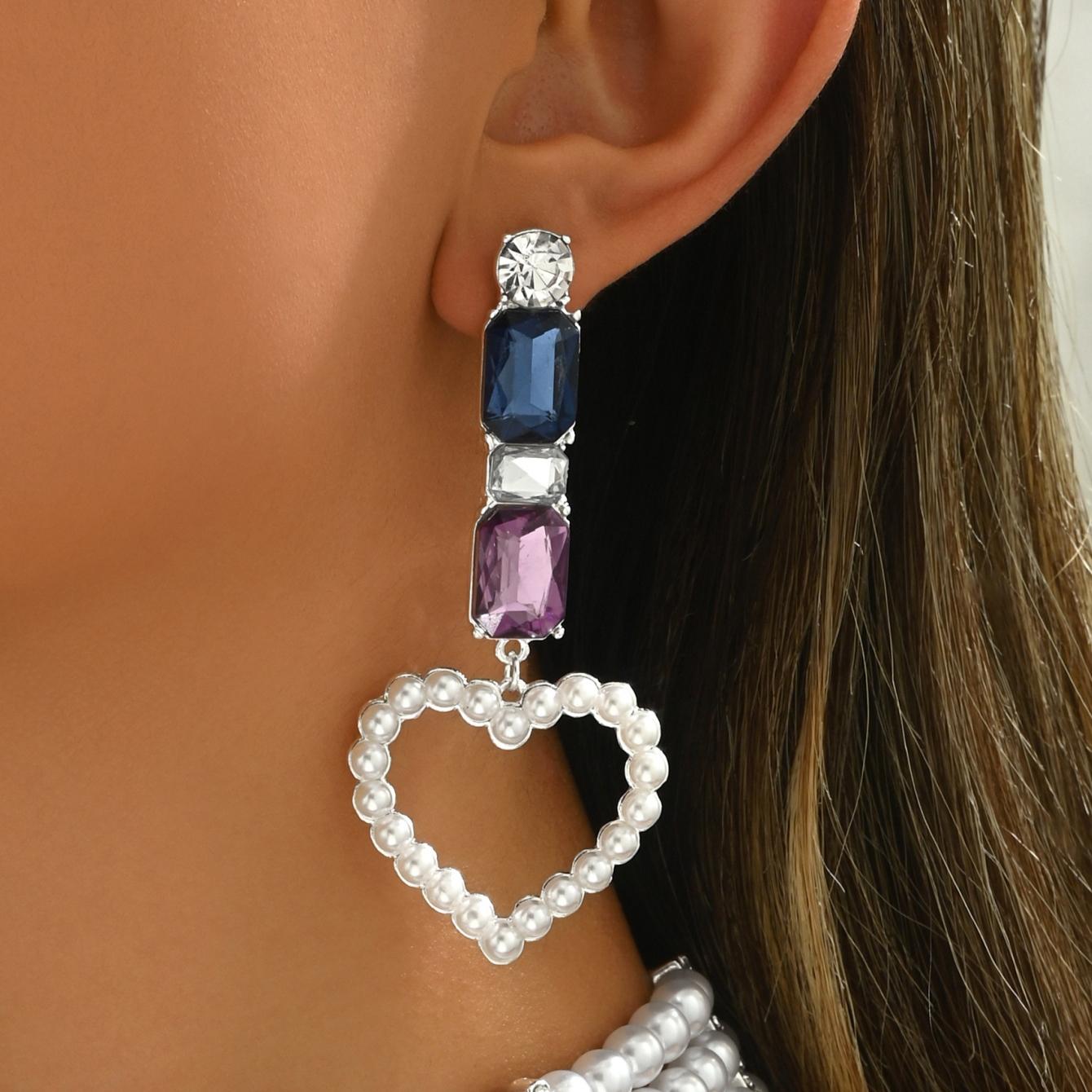 

Элегантный ретро многослойный жемчужный венец Fuax с цветными стразами, цепочка с каплями воды, гигантское ожерелье с любовью, серьги, женские украшения, банкет, свадьба, подарок для возлюбленной Earrings