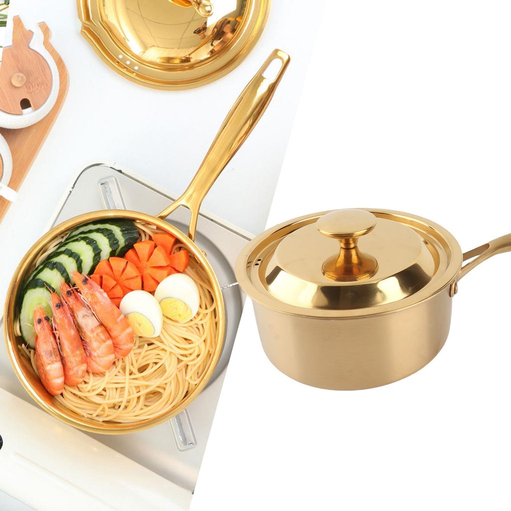 Stainless Steel Thickened Milk Pot with Lid Compound 3‑Layer Bottom Complementary Food Pot