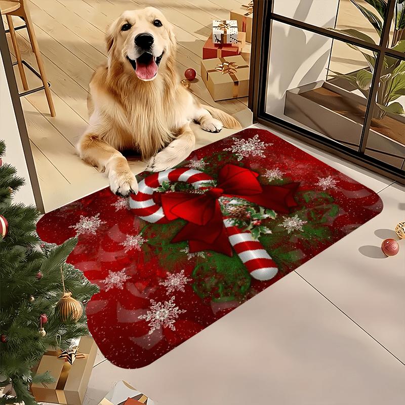 Candy Cane Shaped Christmas Welcome Mat Washable Rug For Living Room Bedroom Bathroom Kitchen Indoor Outdoor Home Decor