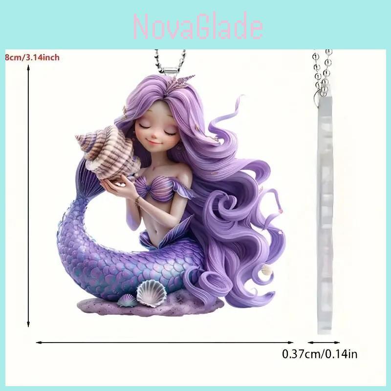 Cute Purple Mermaid Pattern Acrylic Pendant For Holiday Christmas Tree Ornament