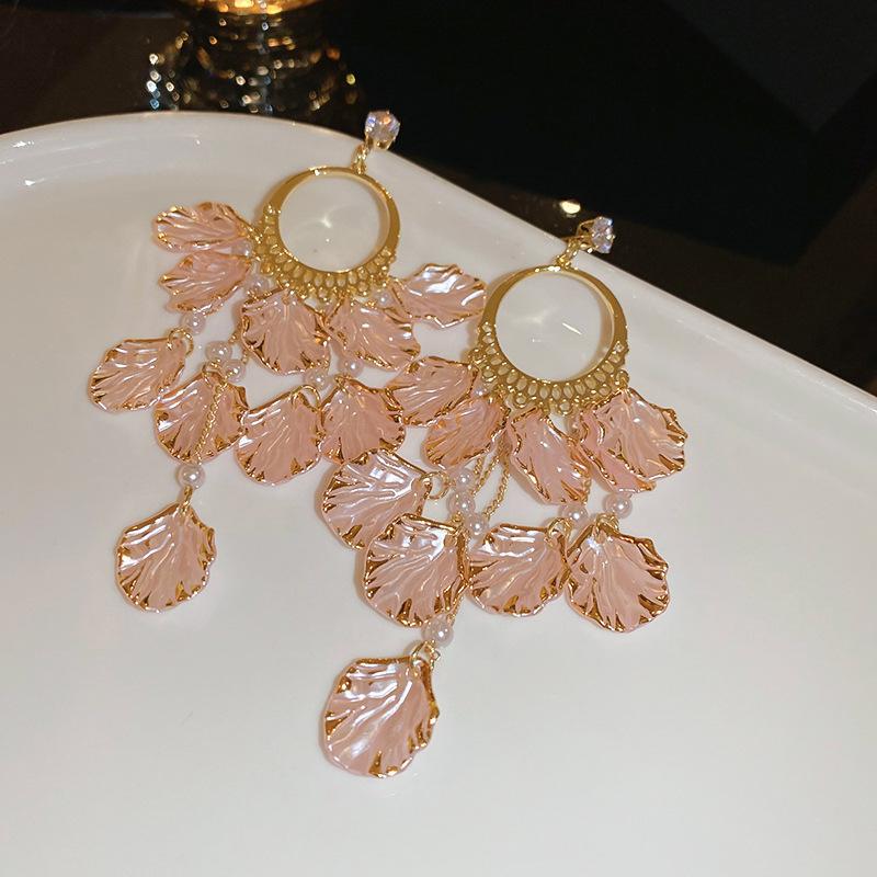 Sweet pink petal zircon fringed earrings fashion temperament earrings earrings earrings