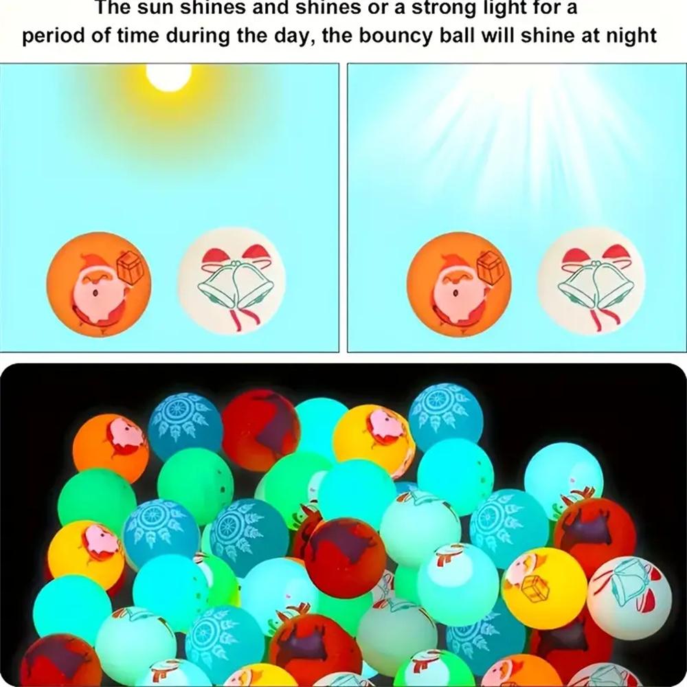 Christmas Glow Bouncy Balls 1.14Inch Glow In the Dark Bouncing Balls for Kids Birthday Party Fun Games Festive Stocking Stuffers