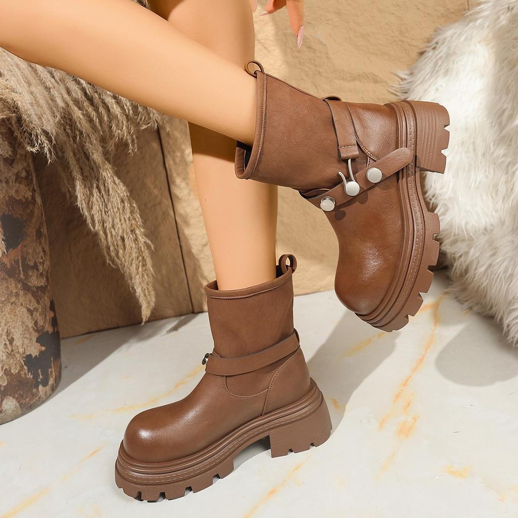 British Style Platform Sole Martin Boots Women's 2025 Winter New Plus-size Muffin Round Toe Vintage Sleeve Booties