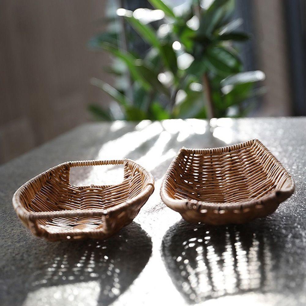 Cesto in Rattan Sintetico Intrecciato a Mano Grande Capacità Multiuso Cesto in Vimini Fatto a Mano Retro Vassoio portaoggetti Storage per la Casa