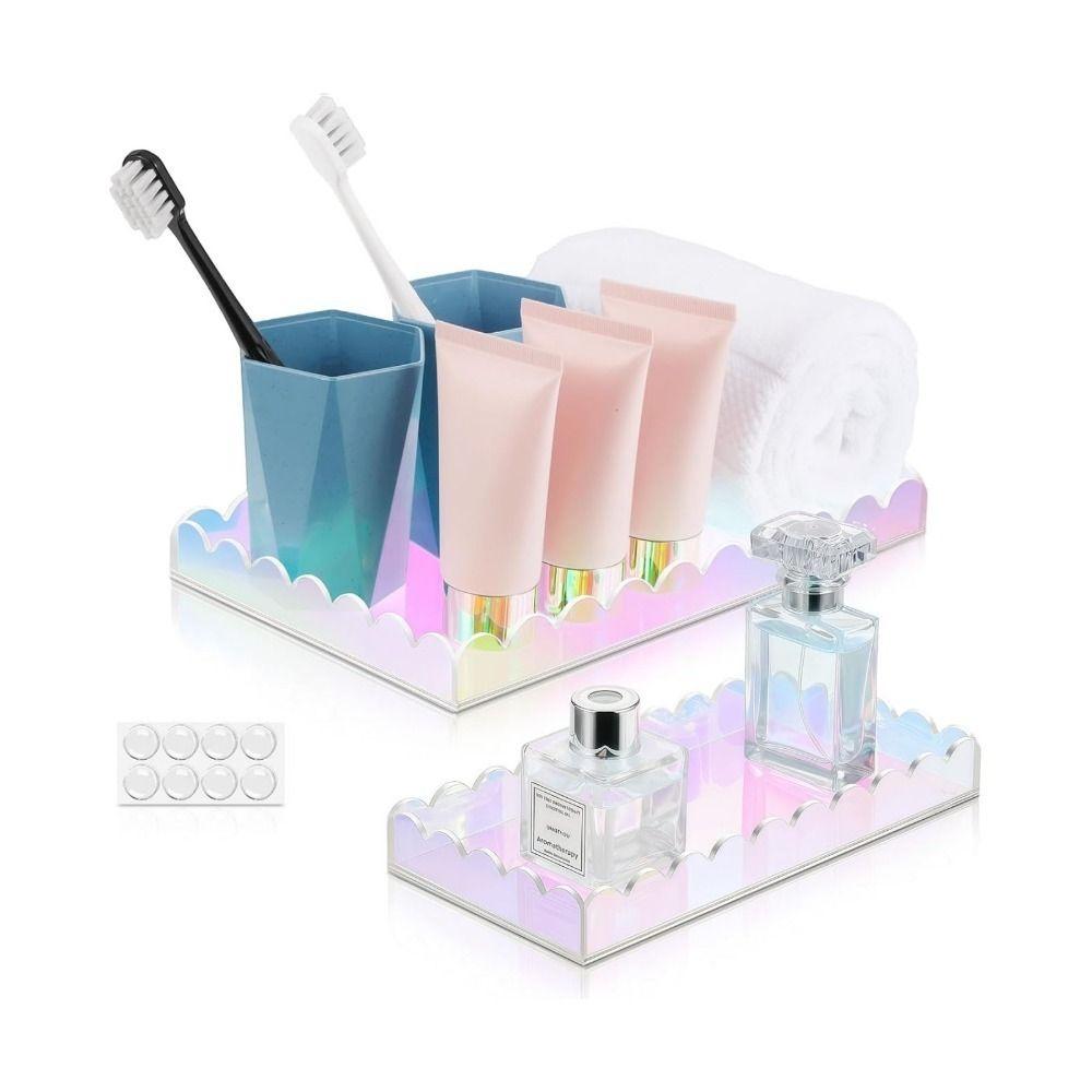 2 pcs Easy to Clean Vanity Tray Transparent Colorful Storage Tray  Bedroom Organization