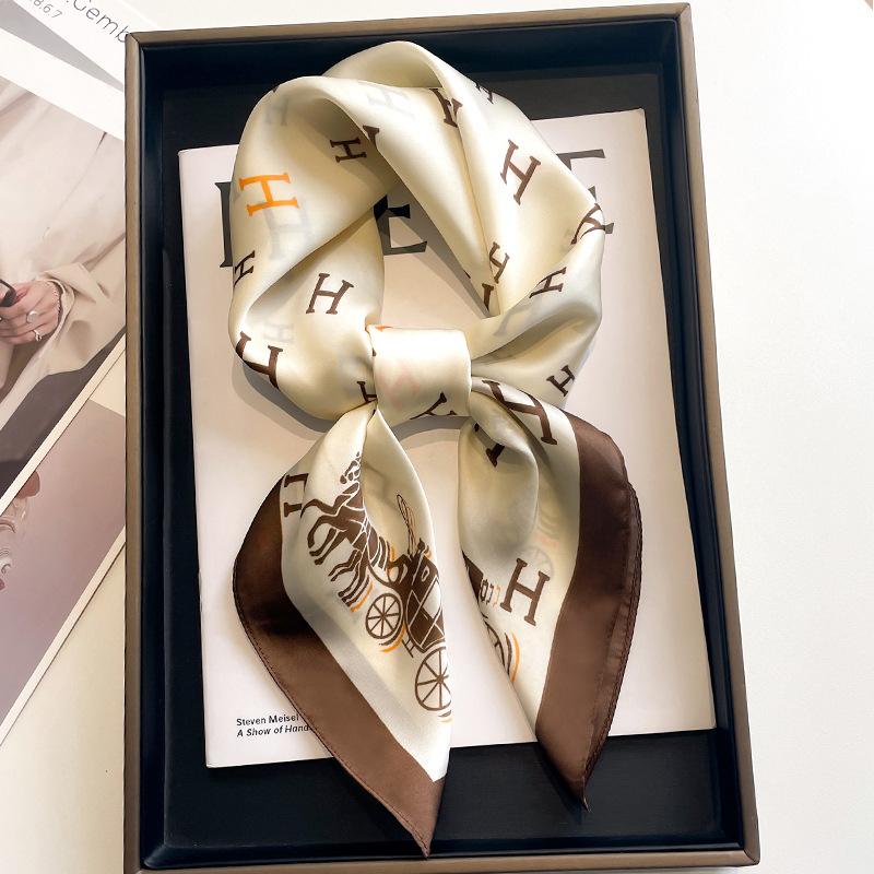 New Luxury Horse Pattern Silk Square Scarf Womens Soft Satin Hairband Neckerchief Office Hijab Headband Foulard Bag Ribbons Gift