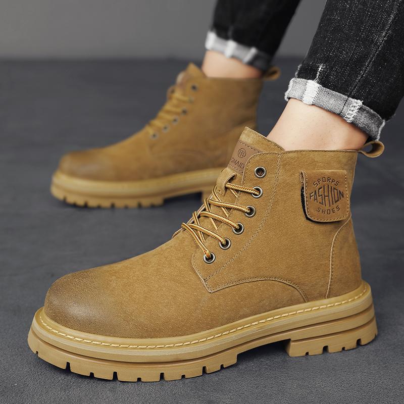 Leather Shoes High Boots Winter Sport Shoes for Men Safety Shoes Round Toe Non-slip Shoes Casual Sneaker Height Increasing