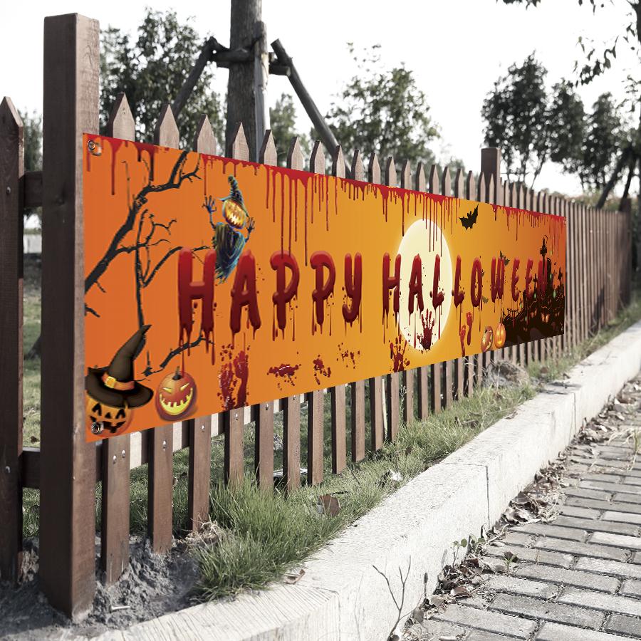 250x48cm Happy Halloween Banner Hanging Sign 100D Polyester Xmas Party Decoration Gift