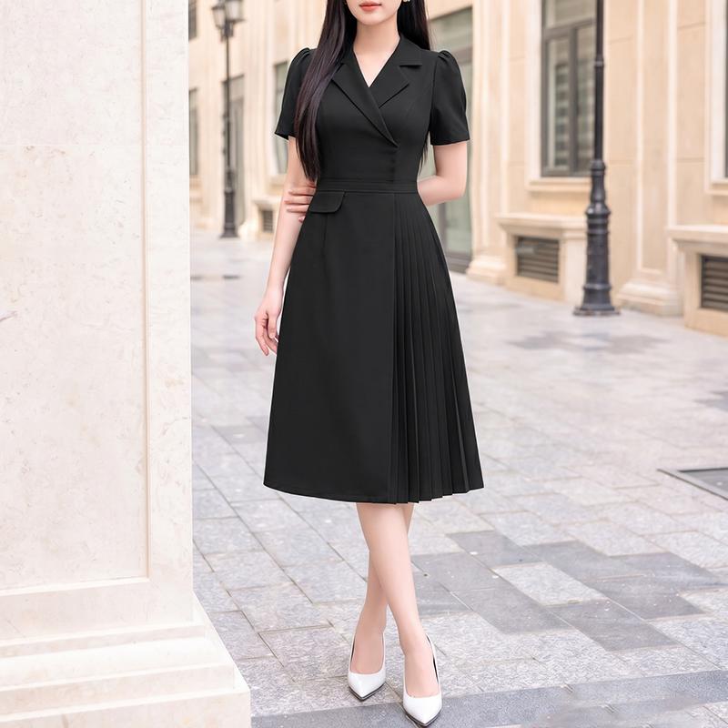 ZANZEA Women Casual Turn Down Collar Solid Color Short Sleeve Dress