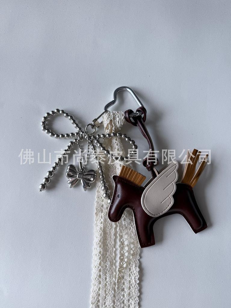 Angel Pegasus Pendant PU Leather Bag Pendant Key Bow Tassel Accessories Cute Cartoon Pendant