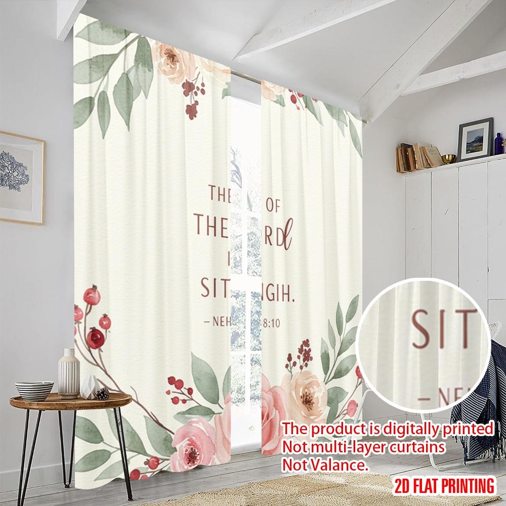 2pcs 2D Flat Printing Window Drapes Joy Lord Strength Nehemiah Polyester Fabric Without Electricity Birthday Party for Festive