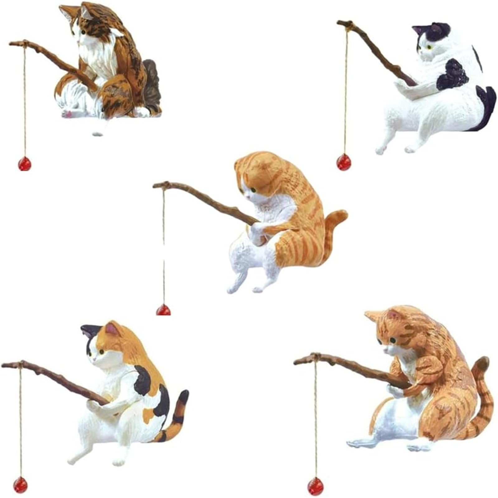 

SensaBliss Fishing Cat Aquarium Set of 5 Kitten Fishing Cat Safe and Cat Fishing Garden Relaxing Japanese Style Ornaments for Bedside DIY Aquarium