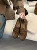 Brown retro loafers women's autumn and winter beanie shoes one-pedal black single shoes women's shoes British small leather shoes