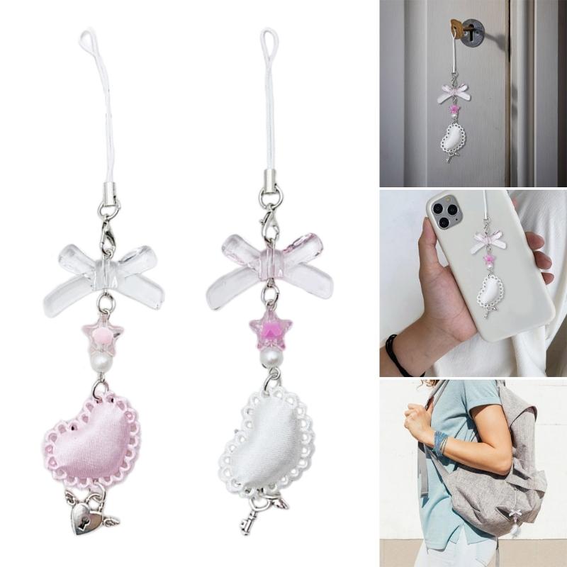 Fashion Heart Bowknot Star Hanging Pendant Phone Charm Lanyard Pocket Keychain Strap Bag Decoration Wallet Pendants