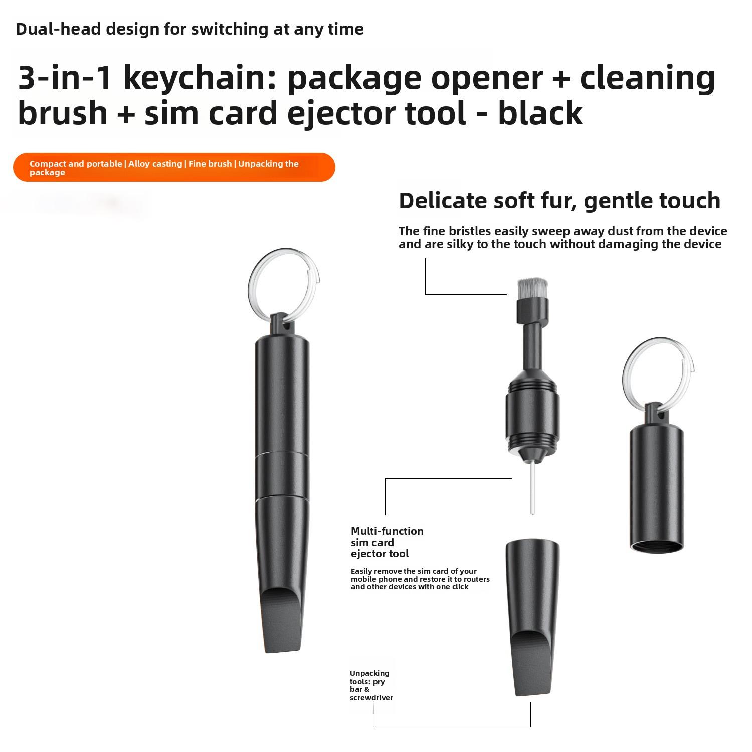 

New Mini Portable 3 In1 Keychain Disassembling Express Delivery For Mobile Phone Card Retrieval Needle With Brush Cleaning Brush No