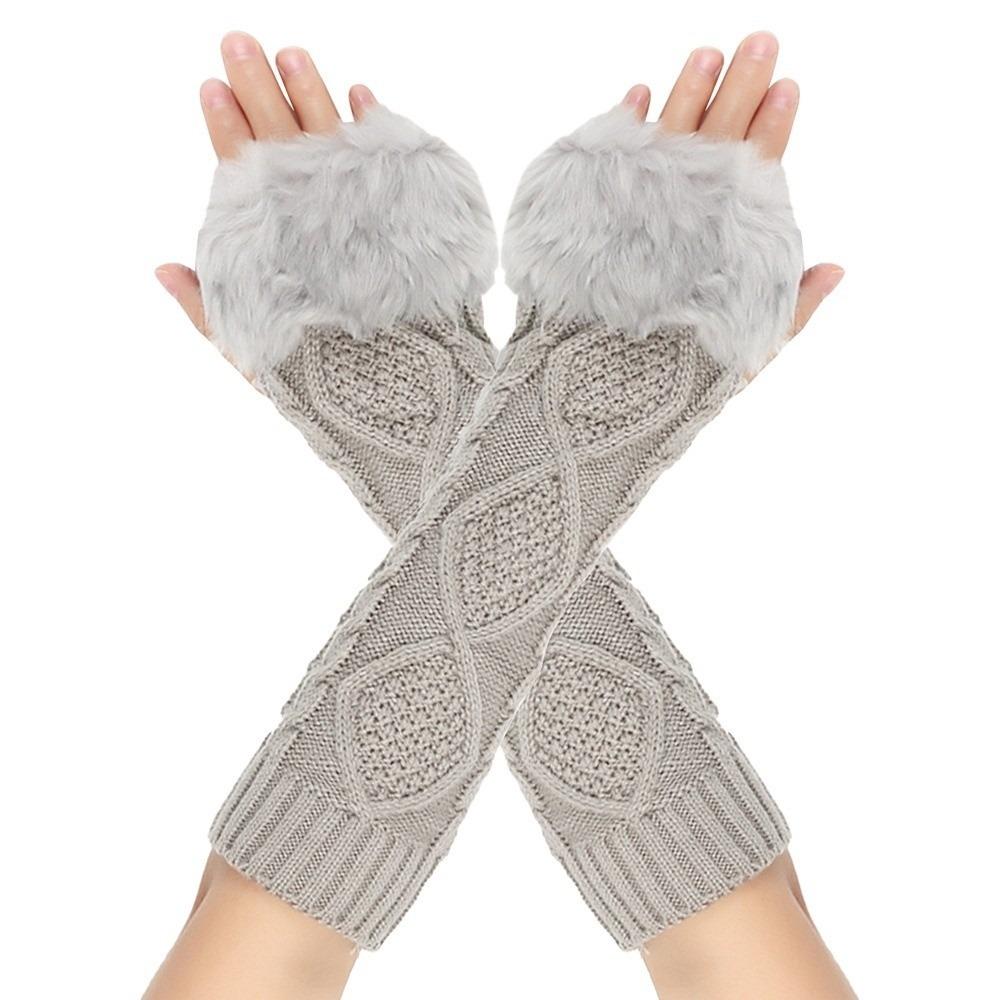 Furry Knitted Sleeves Gloves Crochet Knitting Arm Warmers Women Clothing Accessories