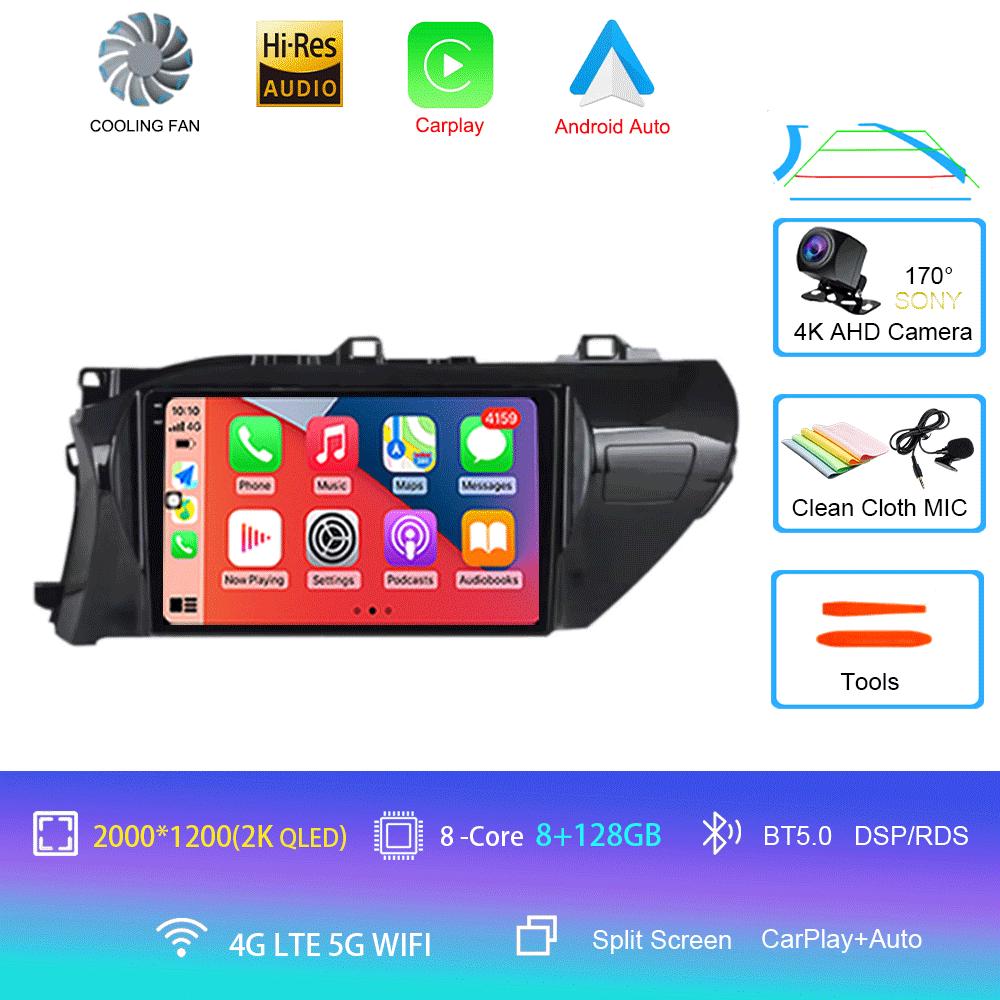 For Toyota Hilux 2016 2017 2018 Car Radio Android 14 Carplay Auto 2K Screen Multimedia Player 2din Autoradio Stereo Head Unit