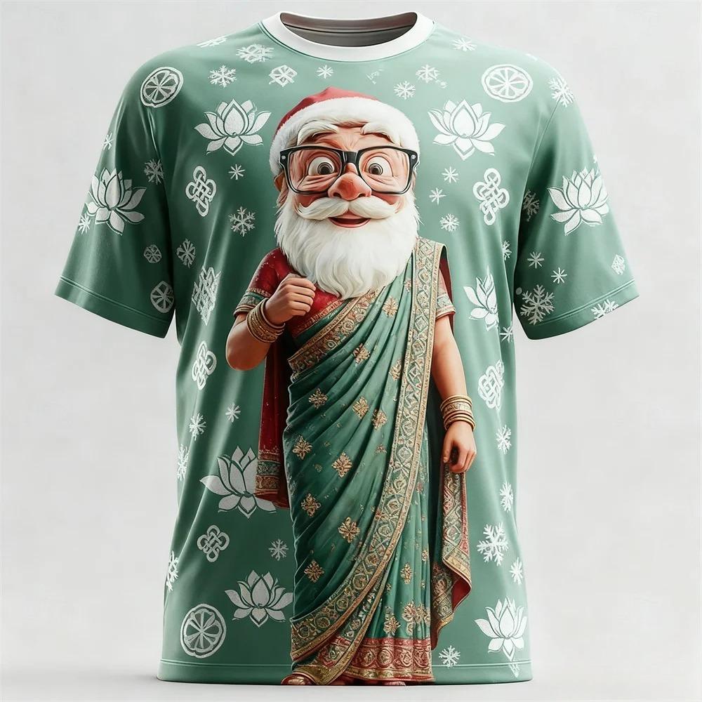 Pánská trička s dlouhým rukávem s módním 3D potiskem vzoru Santa Clause s kulatým výstřihem - Měkká polyesterová tkanina se střední pružností, letní oblečení volného střihu