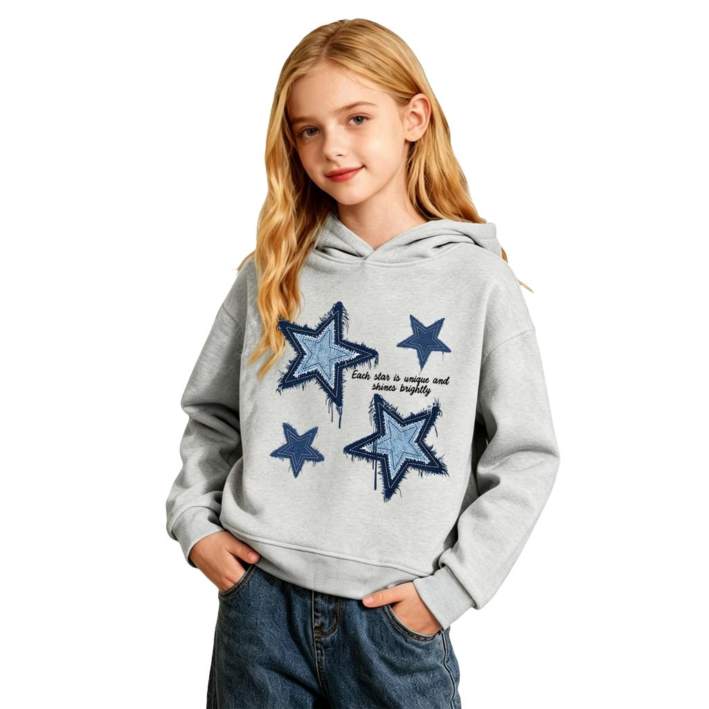 Boys Girls Casual Pullover Hoodie with Star and Letter Print for Sports and Daily Wear