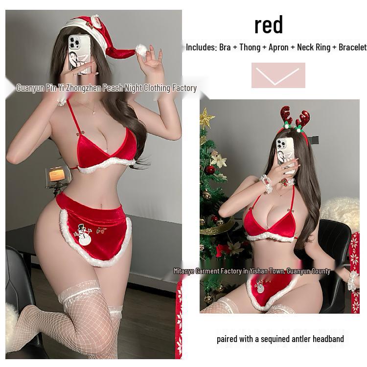 Festive Lace Three-Piece Lingerie Apron Set