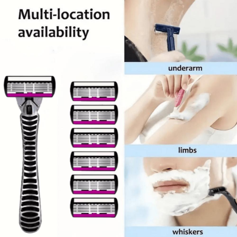6pcs -layer Classic Razor, Razor Set, Stainless Steel Blade, Manual Safety Razor, Reusable Blade, Silicone Anti-skid Layer