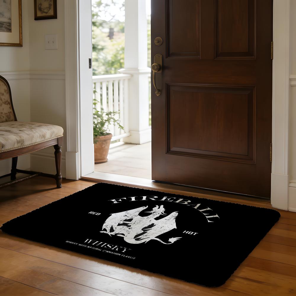 Fireball Cinnamon Whisky Floor Mat Soft Flannel Absorbent Mat Non-Slip Rug Home Bedroom Bathroom
