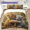 Sweet Tiger Pairs Pattern Bedding Uilt Set Uilt Cover Pillowcase Home Decoration Birthday Gift (1 * Duvet Cover + 2 * Pillowcase Without Core)