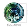 Blue-Green Lightning Glitch Game Controller Birthday Party Tableware Set