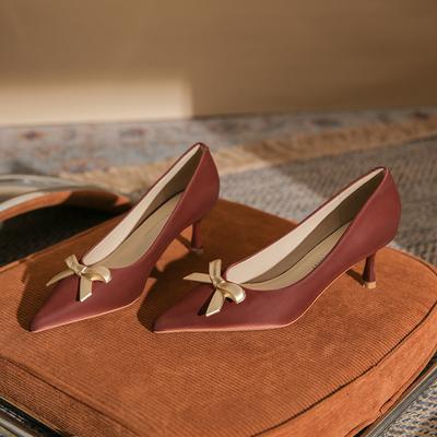 6102 zapatos de boda burdeos moda tacones altos ropa de espectáculo tacones finos de punta nuevos zapatos de vestir individuales rojos para mujer china