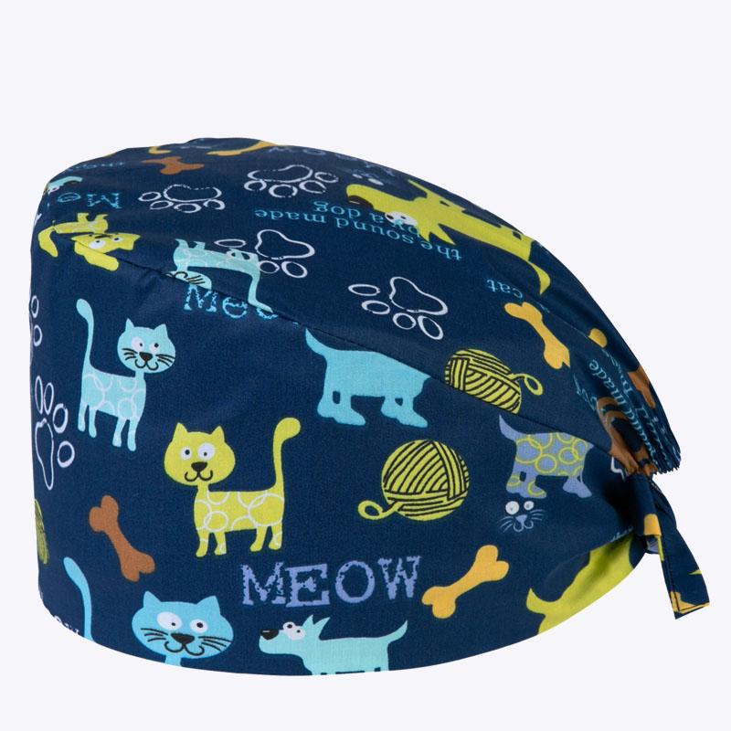 new Cotton Section for Man and woman Scrubs Caps Hospital Medical Hats Black Printing Elastic Tieback Design and Pet Medical Hat