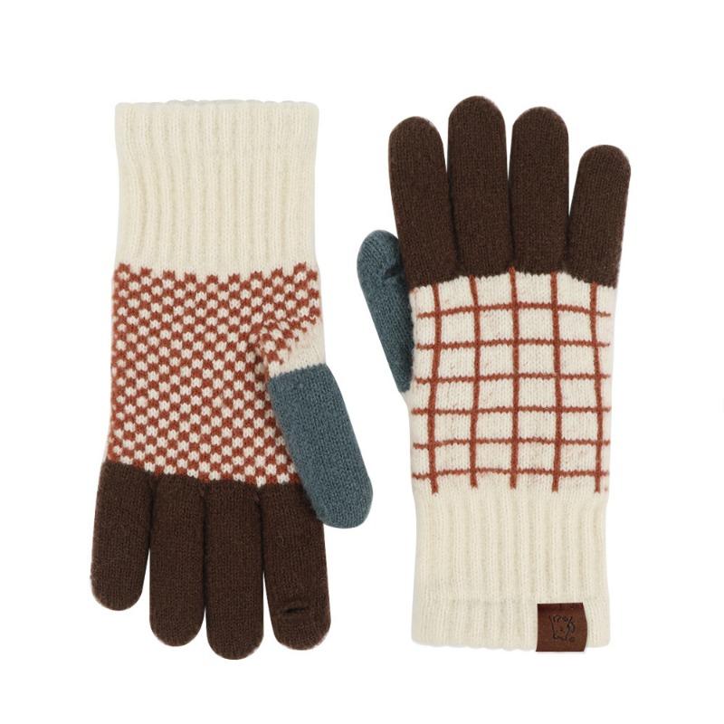 Winter gloves women's self-heating German velvet retro jacquard knitted thermal gloves female student gloves men